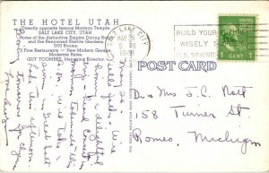 VINTAGE POSTCARD HOTEL UTAH OLD CARS AND BUSES STREET SCENE POSTED 1948