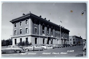 1955 Post Office Building Cars Fergus Falls Minnesota MN RPPC Photo Postcard