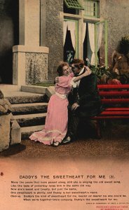 Vintage Postcard Daddy's The Sweetheart For Me Girl Hugging Her Dad Pink Dress