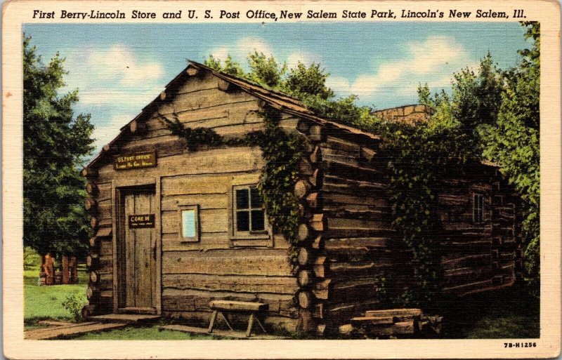 First Berry-Lincoln Store & US Post Office Lincoln's New Salem IL Postcard PC30