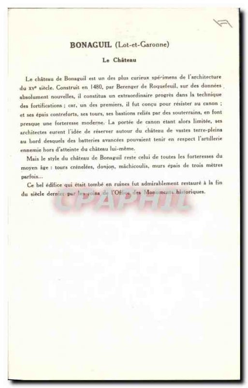 Postcard Old Bonaguil Lot et Garonne Le Chateau