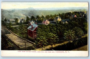 1910 Yonkers New York Postcard View Water Tower Lake Ave Park Aerial Houses Road