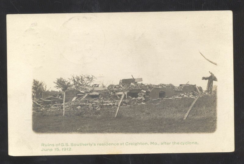 RPPC CREIGHTON MISSOURI 1912 TORNADO SOUTHERLY FARM REAL PHOTO POSTCARD