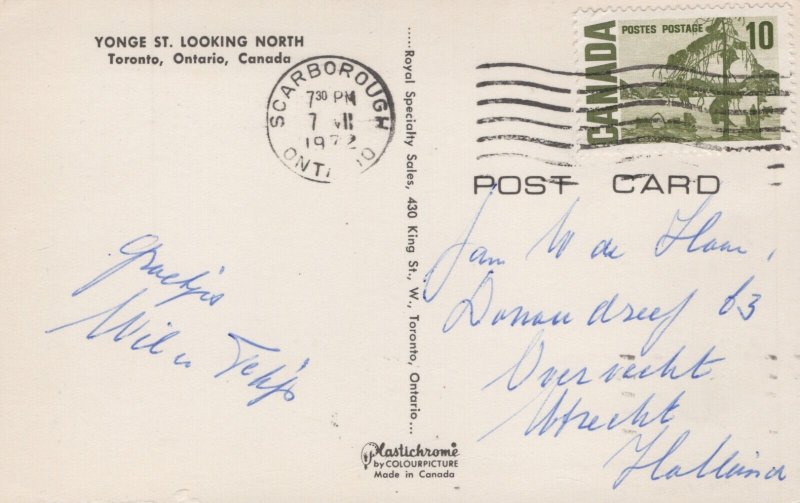 Canada Yonge St Looking North Toronto Ontario Chrome Postcard 09.90