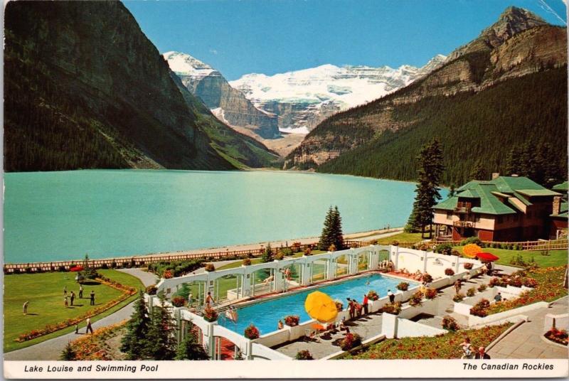 Lake Louse and Swimming Pool Alberta AB Canadian Rockies Vintage Postcard D37