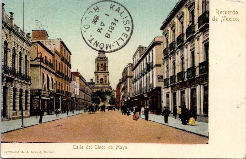 Calle Del Cinco De Mayo Recuerdo De Mexico Antique Postcard PM UDB Note UDB  