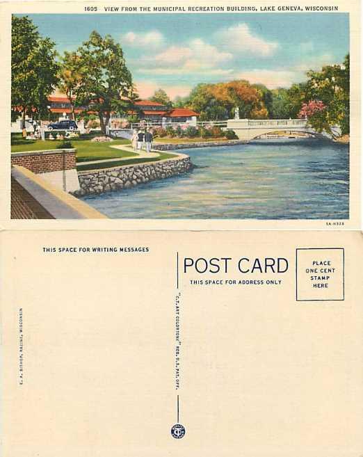 View From the Municipal Recreation Bldg, Lake Geneva, Wisconsin, WI, Linen