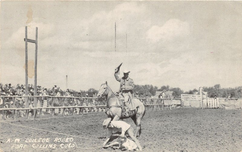 J6/ Fort Collins Colorado Postcard c1954 Ag College Rodeo Cowboys Horse 23 