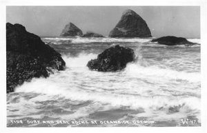 RPPC Tide Surf & Seal Rocks, Oceanside, Oregon c1940s Vintage Postcard