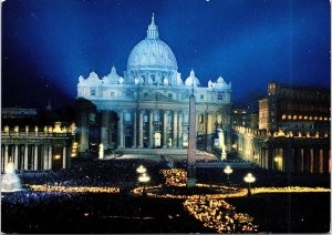 St. Peter's Square Rome Italy Postcard Continental View Card Night Scene