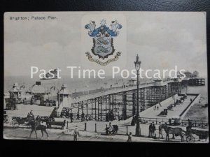 Vintage PC, Brighton Palace Pier showing USA Flag Flying & Heraldic Coat of Arms