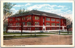 High School Building Rochester Minnesota Main Road Grounds Views Postcard