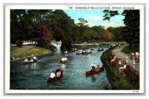 Vintage 1920s Postcard Canoeing at Belle Isle Park, Detroit, Michigan