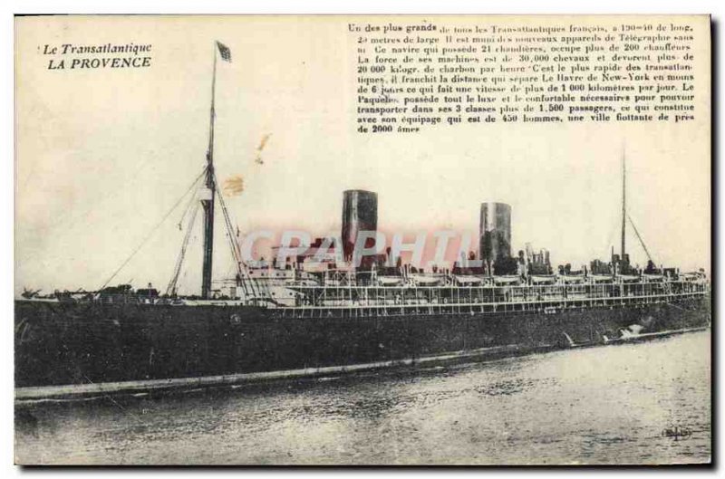 Old Postcard Boat Ship Transatlantic Provence