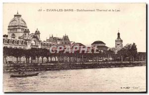 Old Postcard Evian Les Bains Etablissement Thermal and Lake
