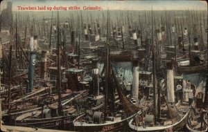 Grimsby Lincolnshire Trawler Boats During Labor Strike Social History Postcard