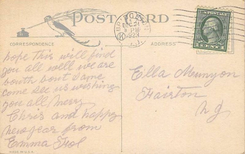 Christmas 1923 light postal marking on front