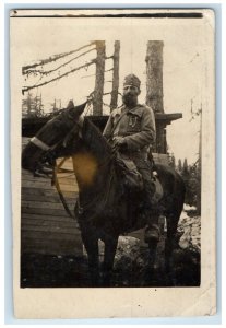 c1910's Army Soldier Horse Ride Europe WWI RPPC Photo Unposted Antique Postcard