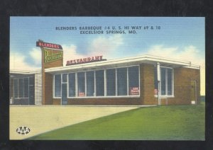 EXCELSIOR SPRINGS MISSOURI BLENDERS BBQ RESTAURANT LINEN ADVERTISING POSTCARD