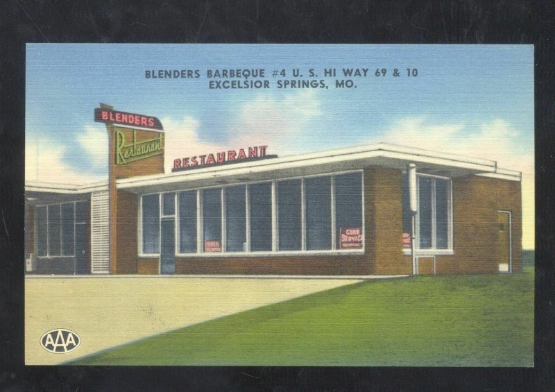 EXCELSIOR SPRINGS MISSOURI BLENDERS BBQ RESTAURANT LINEN ADVERTISING POSTCARD