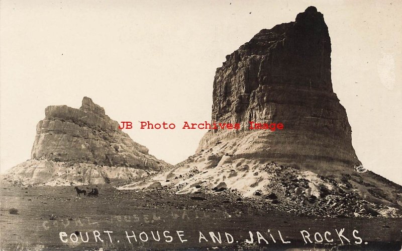 NE, Bridgeport, Nebraska, RPPC, Court House & Jail Rocks, Photo