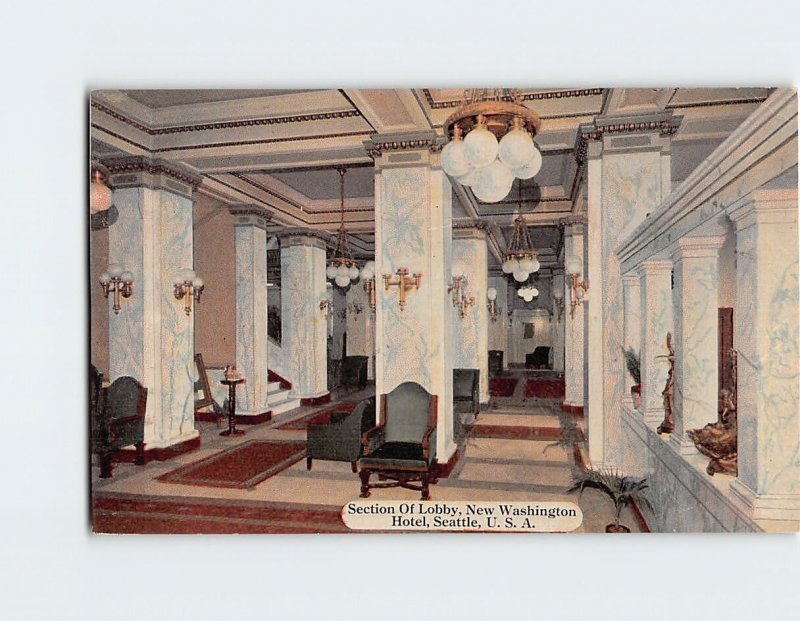 Postcard Section Of Lobby, New Washington Hotel, Seattle, Washington