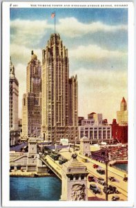 VINTAGE POSTCARD THE TRIBUNE TOWER AND MICHIGAN AVENUE BRIDGE CHICAGO