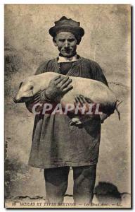 Old Postcard Pig Pig Britain The two friends