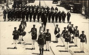Unidentified Military Parade Uniforms Band Sailors American Flag c1910 RPPC