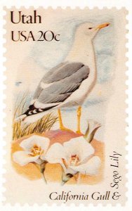 CALIFORNIA GULL & SEGO LILY UTAH STAMP ANDREWS CACHET POSTCARD (1982)