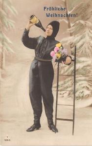 BG14773 chimney sweep  drinking champagne flower  weihnachten christmas  germany