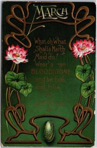 Art Nouveau Style, March Birth Stone Bloodstone Decorative Postcard J06