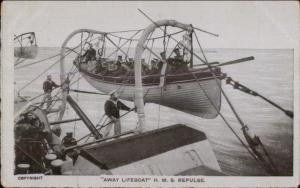 British Navy Lifeboat of HMS H.M.S. Repulse c1910 Postcard