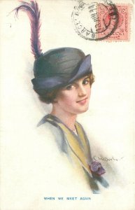 Postcard 1920s Art Deco Fashion woman Barber artist 23-9554