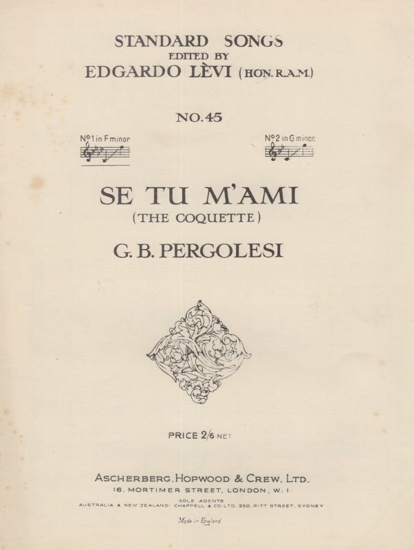 Se Tu M'Ami The Coquette Pergolesi Classical Sheet Music