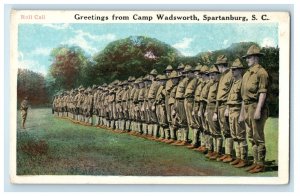 c1910's Greetings From Camp Wadsworth Spartanburg SC, Military Soldiers Postcard