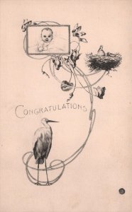 Congratulations on the New Baby - Stork - c1908