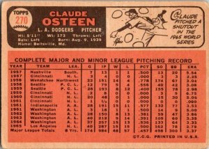 1966 Topps Baseball Card Claude Osteen Los Angeles Dodgers sk2038