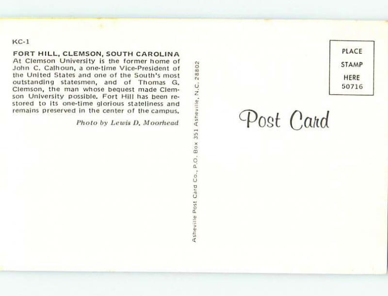 Pre-1980 FORT HILL AT CLEMSON UNIVERSITY Clemson South Carolina SC L6321@