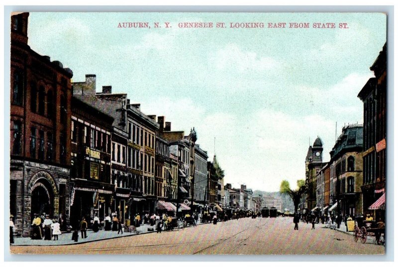 c1910's Genesee St. Looking East From State St Auburn New York NY Road Postcard