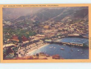 Linen AERIAL VIEW OF TOWN Avalon - Catalina Island - Los Angeles CA F4440