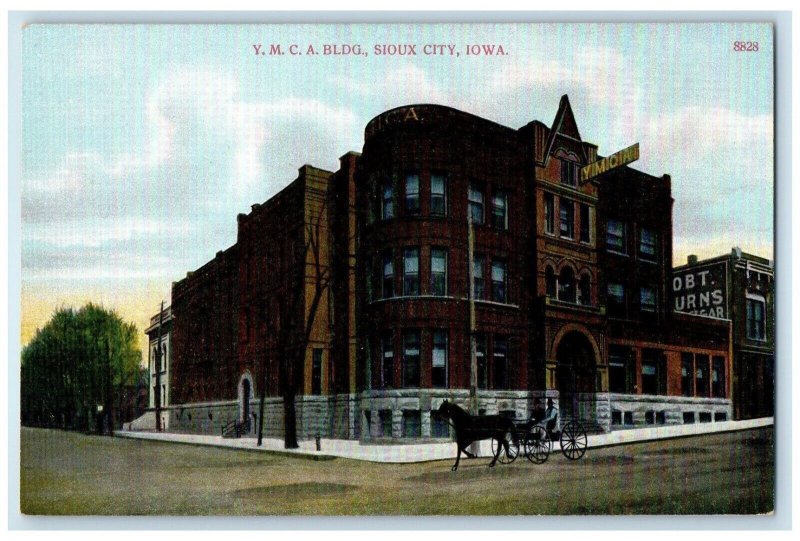 c1910's YMCA Building Horse And Wagon Street View Sioux City Iowa IA Postcard