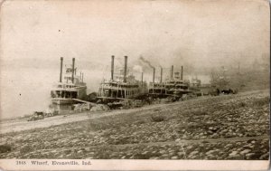 1848 Wharf, Evansville, Ind. Steam Boats Postcard