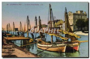 Old Postcard Lighthouse Le Grau du Roi The Right Bank Canal Fishing Boat