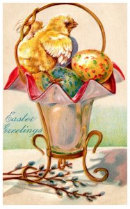 Easter,  Vase with chick and decorated Eggs