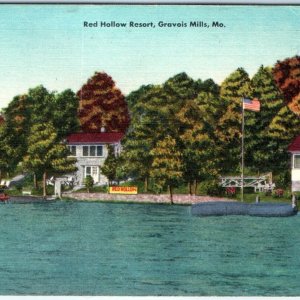 c1940s Gravois Mills, MO Red Hollow Resort Linen Photo Advertising Postcard A65