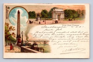 HYDE PARK CORNER CLEOPATRA'S NEEDLE LONDON ENGLAND COURT SIZE POSTCARD 1901