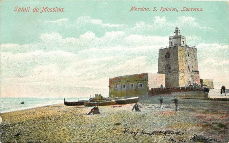 c1905 Chromograph Postcard; San Rainieri Light House Messina Italy posted