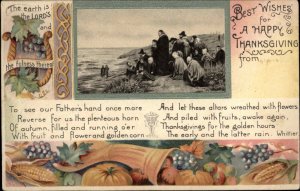 THANKSGIVING Pilgrims and Food WHITTIER VERSE EMBOSSED c1910 Postcard