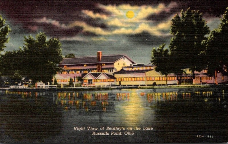 Ohio Indian Lake Russels Point Night VIew Of Beatley's Inn Curteich